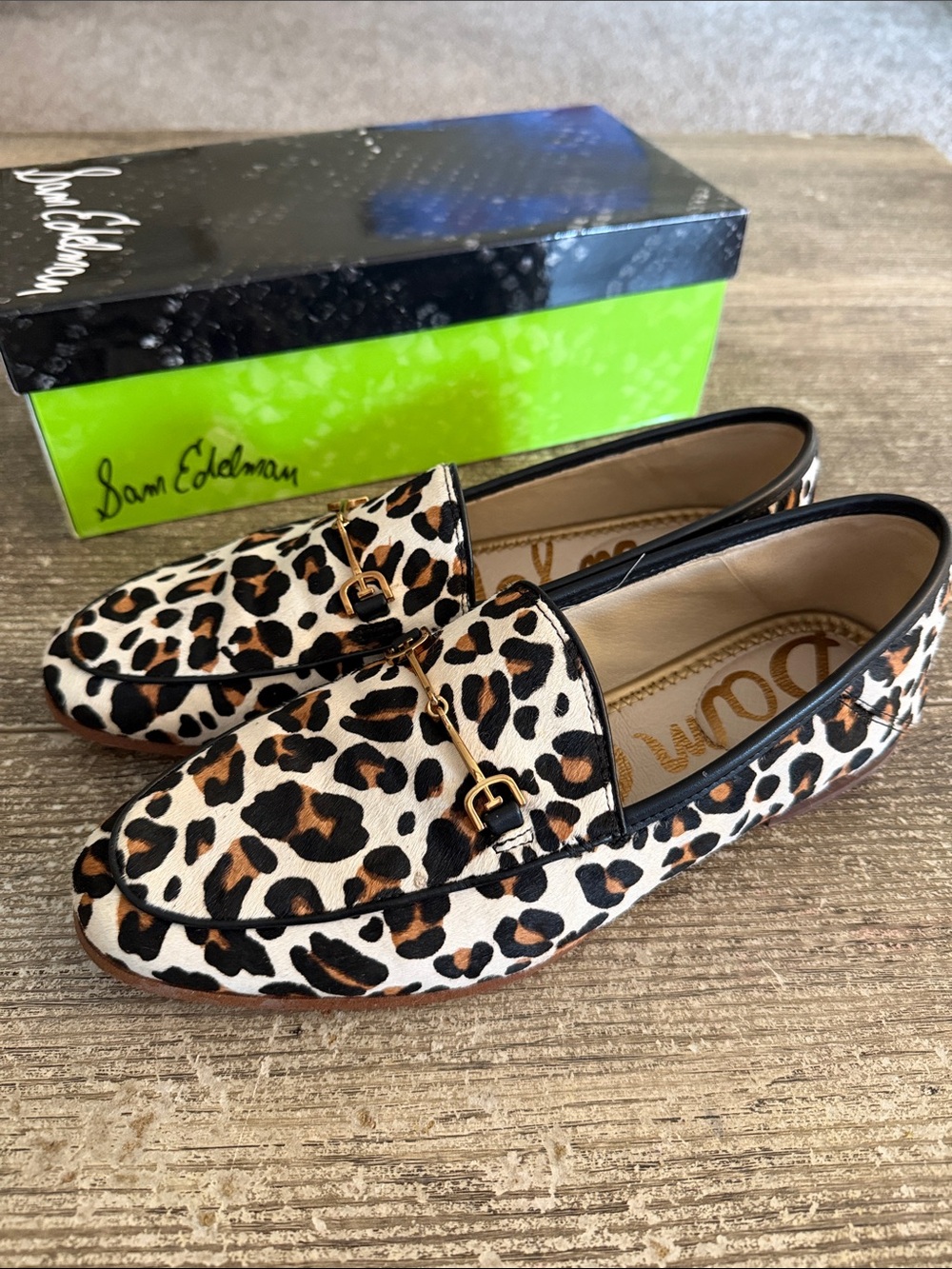 Sam Edelman Loraine White brown leopard print bit loafer